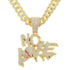 Hip Hop Cuban Chains NO LOVE Necklace Pendants for Men and Women Heart Broke Statement Necklaces Jewelry Iced Out Bling Chain
