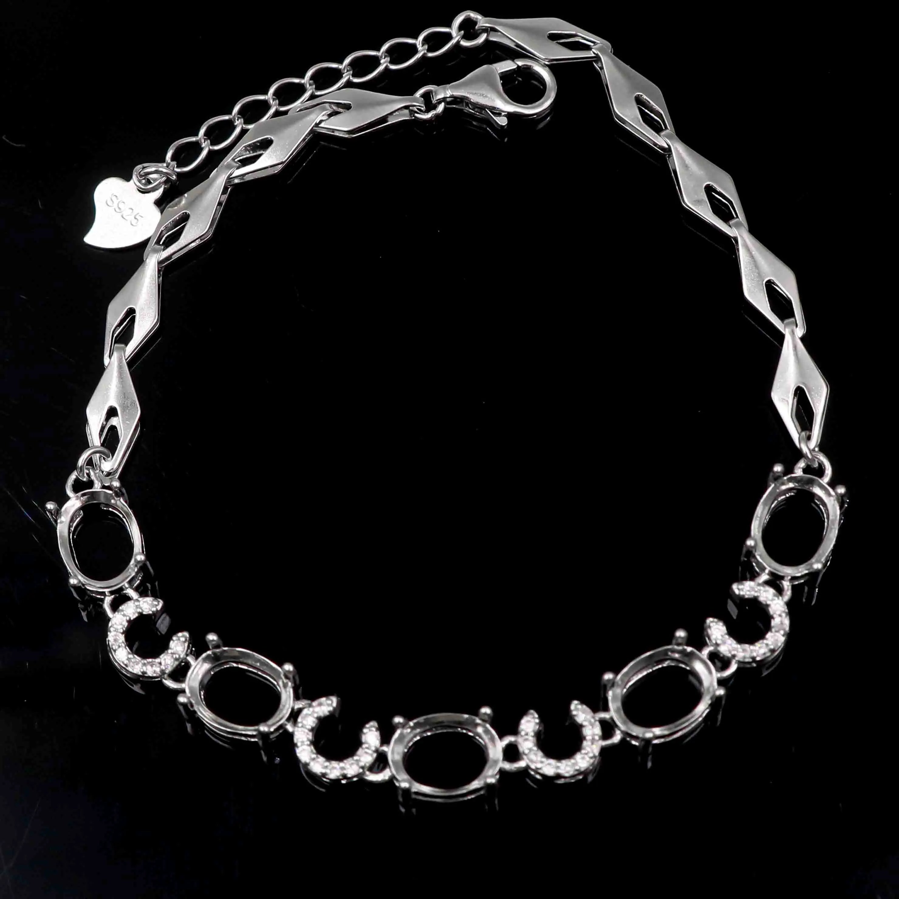 Sterling Silver 4*6/5*7/6*8mm Semi Mount Bracelet Empty Frame Support Blank Claws Setting S925 Base Without Stone Inlay for DIY