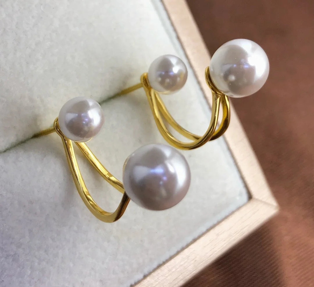 E1926 6-9mm DIY Natural Freshwater Pearl Charm Earrings Mounting Accessory 925 Sterling Silver Gold Plated  Jewelry for Women