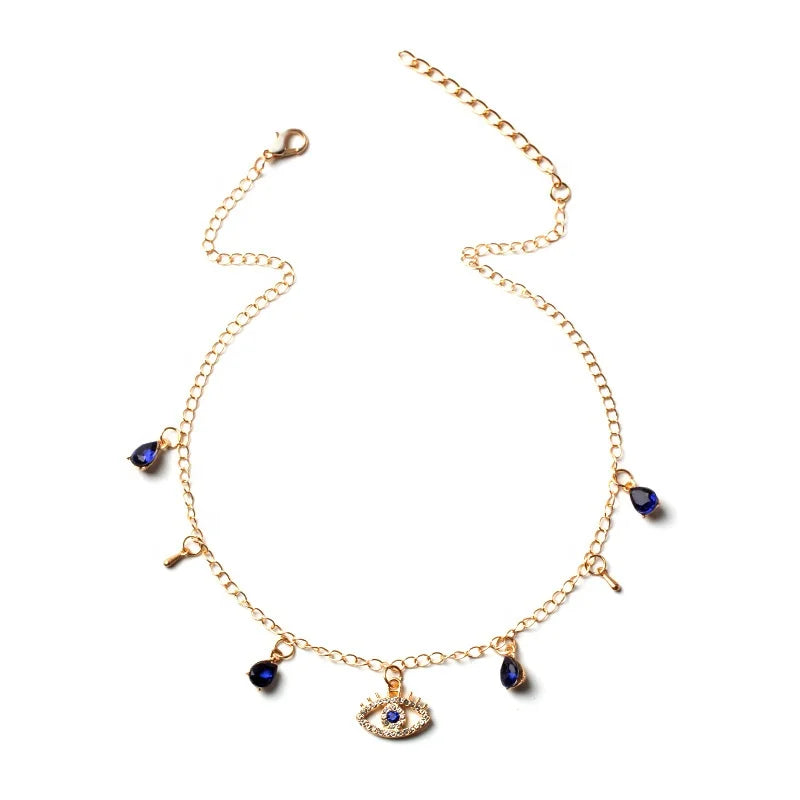 European and American Fashion Gold Plated Crystal Devil Eye Pendant Necklace Blue Evil Eye Necklace for Women