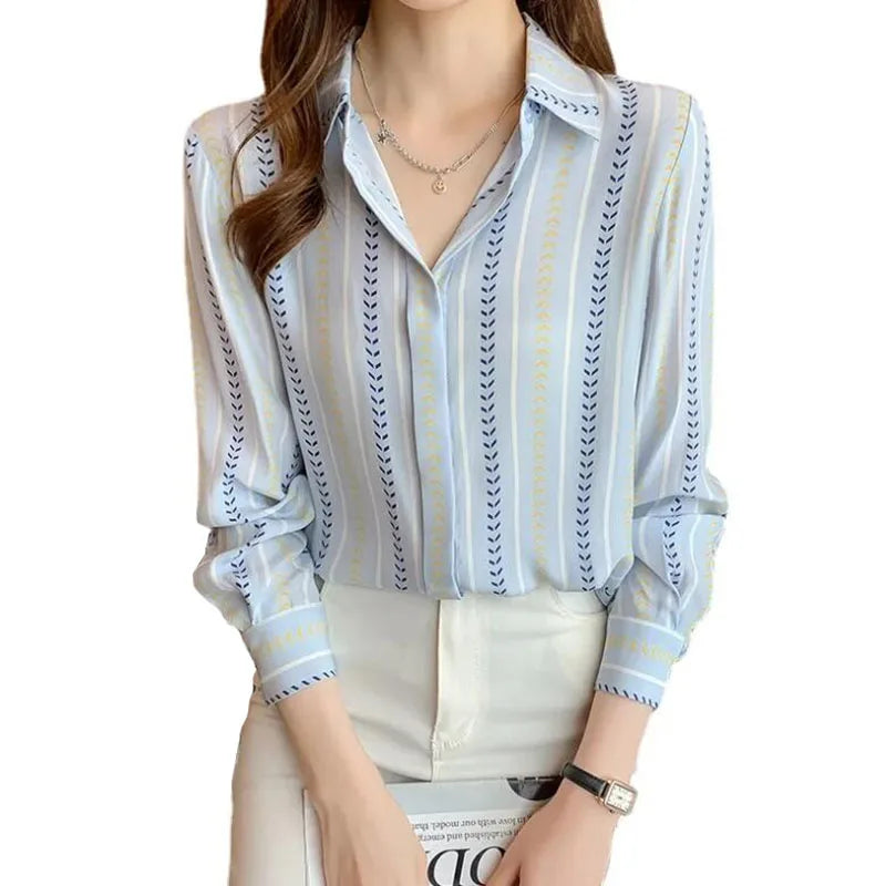 RNSHANGER New Elegant Printing Ladies Shirts Fashion Women's Blouses 2023 Spring Autumn Long Sleeve Slim Shirts