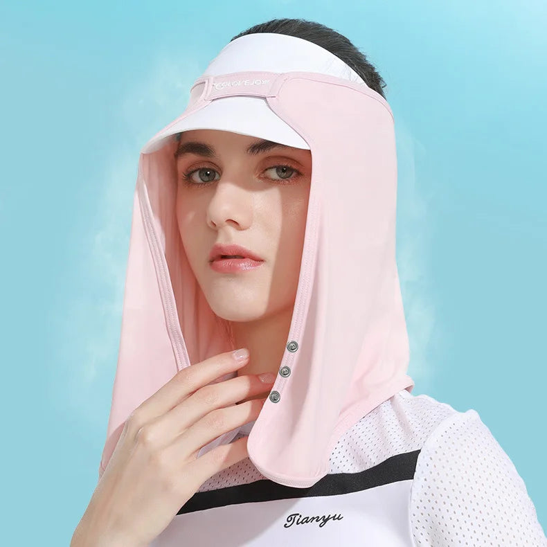 Summer Ice Silk Sun Hat with Neck Cover Outdoor Sports Sunshade Quick-Dry Breathable Scarf and Head Wrap