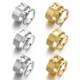Hot Selling Men and Women's Stainless Steel Heart Butterfly Cross Couple Rings for Weddings Engagement and Lover Gifts