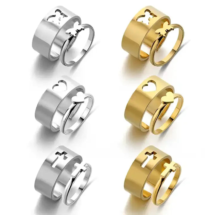 Hot Selling Men and Women's Stainless Steel Heart Butterfly Cross Couple Rings for Weddings Engagement and Lover Gifts