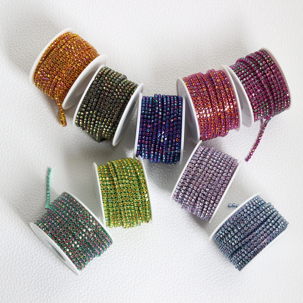 SINRONG  Colorful and Shining Claw Chain Wholesale Ss12 Rhinestone Cup Chain With Glass Sewing Shoes and Bag Decoration