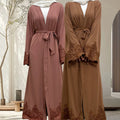 On Sale Modest Abaya Solid Color with Sequin Applique on Cuffs and Bottom 1989#