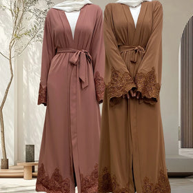 On Sale Modest Abaya Solid Color with Sequin Applique on Cuffs and Bottom 1989#