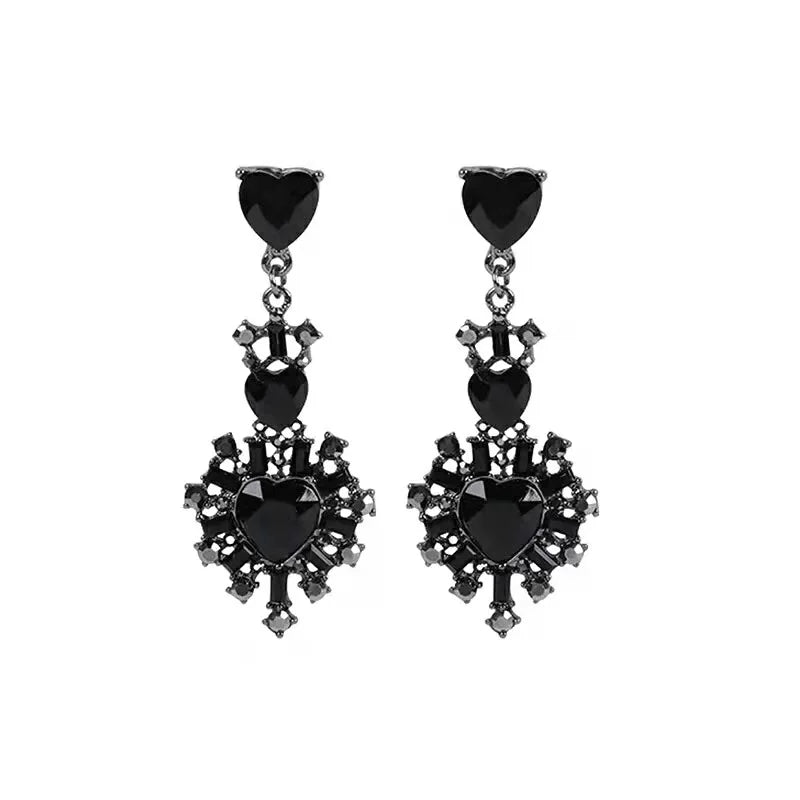 Factory Price Zircon Stud Earrings Simple Shinny Black Hollow Heart Earrings for Women Students Elegant Cute Jewelry
