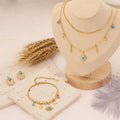 Hot Selling 18K Gold Plated Turquoise Gemstone Set Necklace Women Stainless Steel Link Chain Wedding Star Pendant