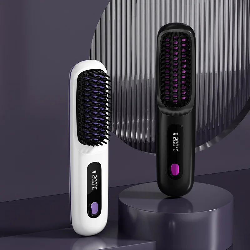 Wireless Compact Hotel Use Hair Straightener Comb Ceramic Heating Negative Ion Technology Portable Rechargeable Type-C Interface