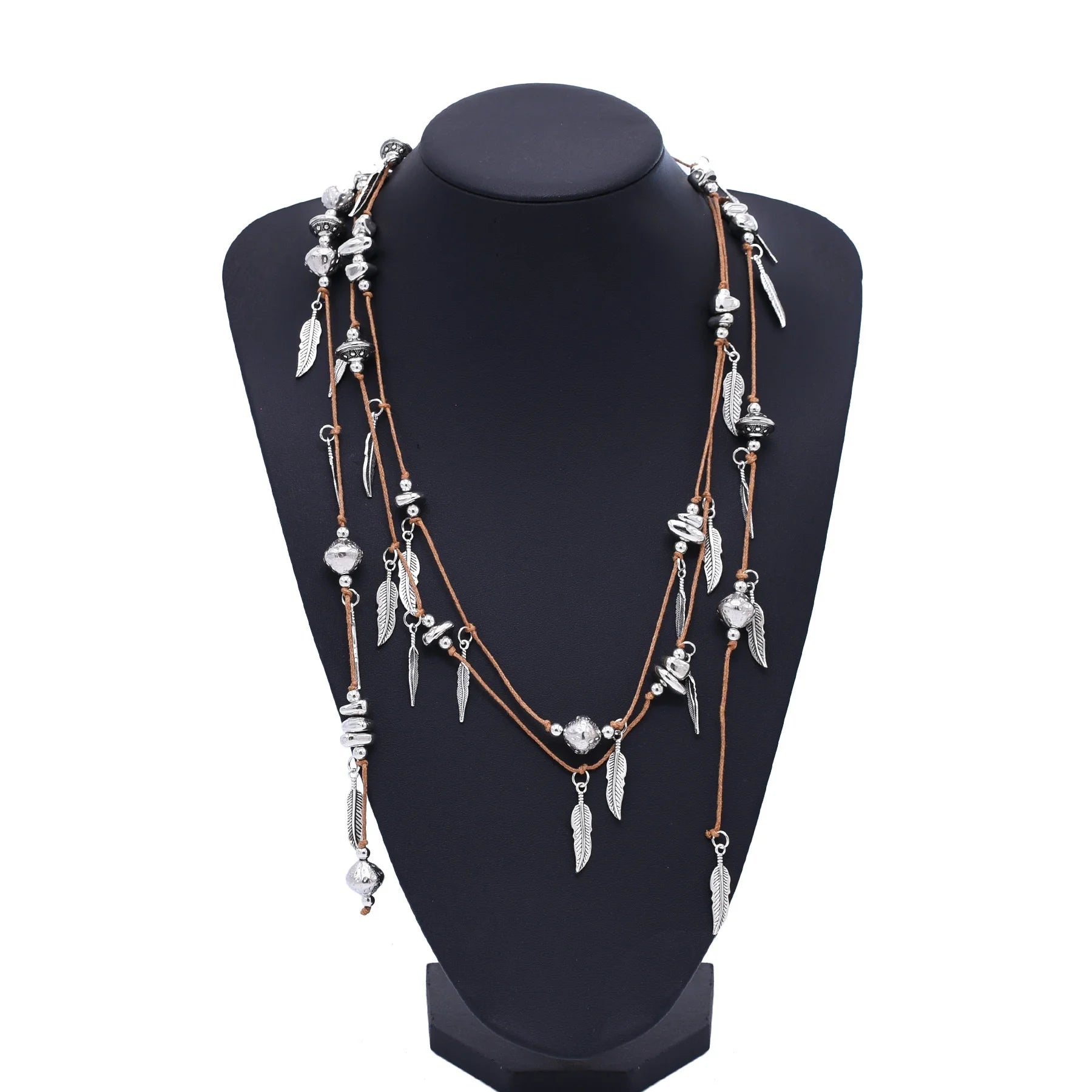 Retro Ethnic Style Leaves Charms Long Chain Necklace Sweater Chain Bohemian Multi-Layer Women Necklace