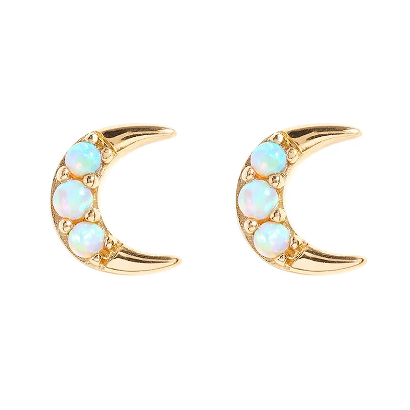 Gemnel Women 925 Sterling Silver Gold Plated Trio Opal Crescent Moon Stud Earrings