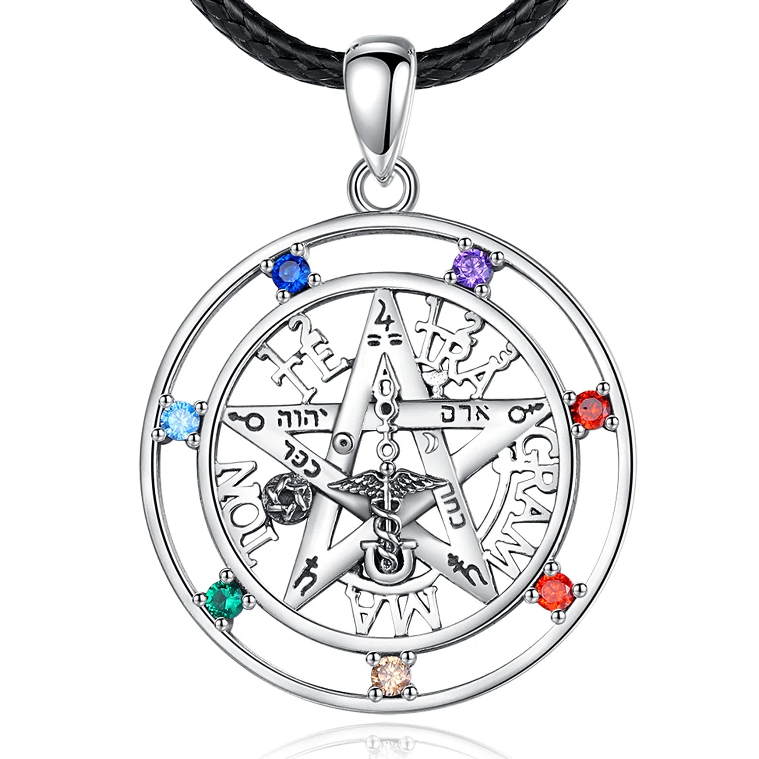 Merryshine 925 Sterling Silver 7 Chakra Amulet Solomon Seal Pentagram Satanic Pendant Necklace