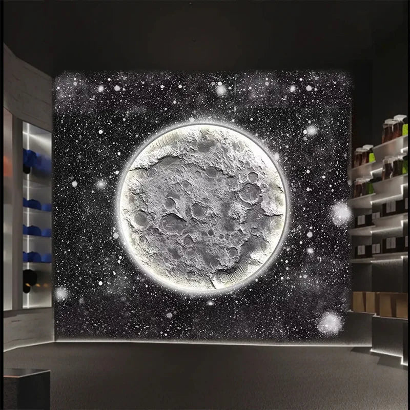 Moon Surface Luminous Front Desk Background Wallpaper Simple Tavern Bar Wall Cloth Photo Wallpaper