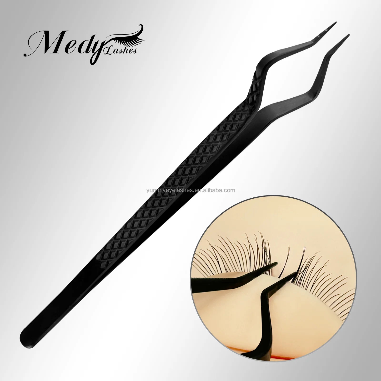 Wholesale Custom Logo  Private Label Stainless Steel  Volume Lash Extension Pointed  Black  Eyelash Extension Isolating Tweezers