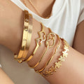 6Pcs/Set Punk Style Gold Color Letters LOVE Small Flower Love Open Bracelet Set for Women Jewelry