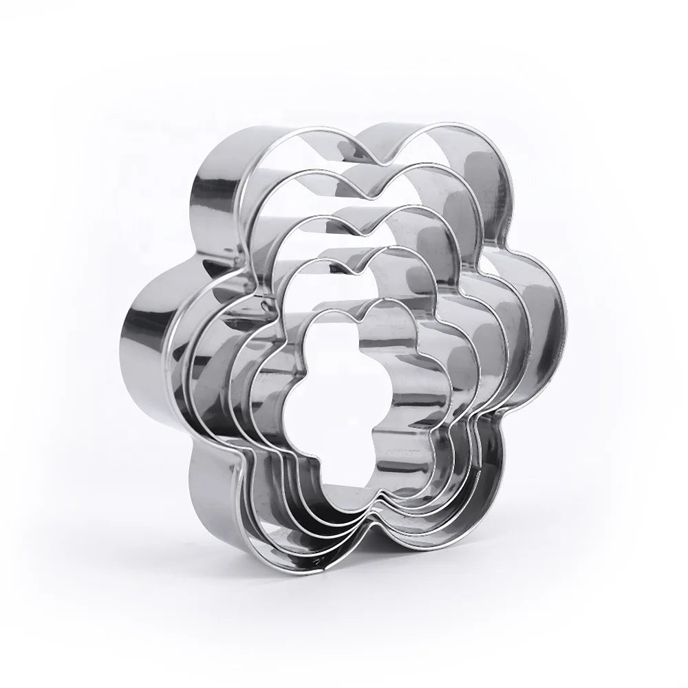 5 Pieces Flower Shaped Stainless Steel Cake Cookie Cutters Making Set Mold for Cakes