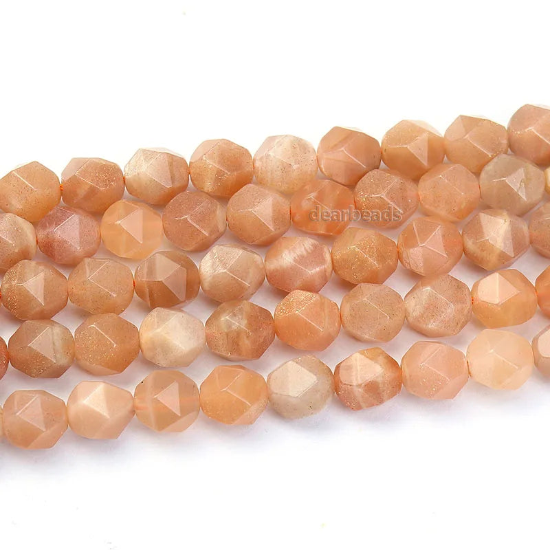 Natural Faceted Diamond Cut Sunstone Stone Loose   Beads for DIY Jewelry Making 5x67x8mm 38cm Strand