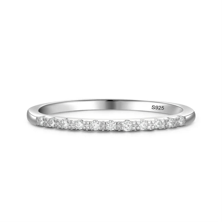 Simple Trendy Jewelry 925 Sterling Silver Micro Inlay Row CZ Diamond Women Fashion Stackable Finger Ring