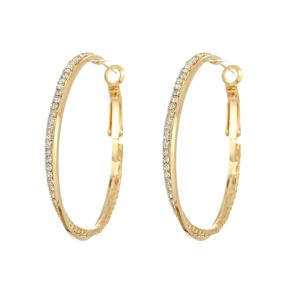Fashion Gold Plated Zircon Hoop Earrings 1.8 Inch Diameter Loop Earring NEW 2025 Designer Earrings Women