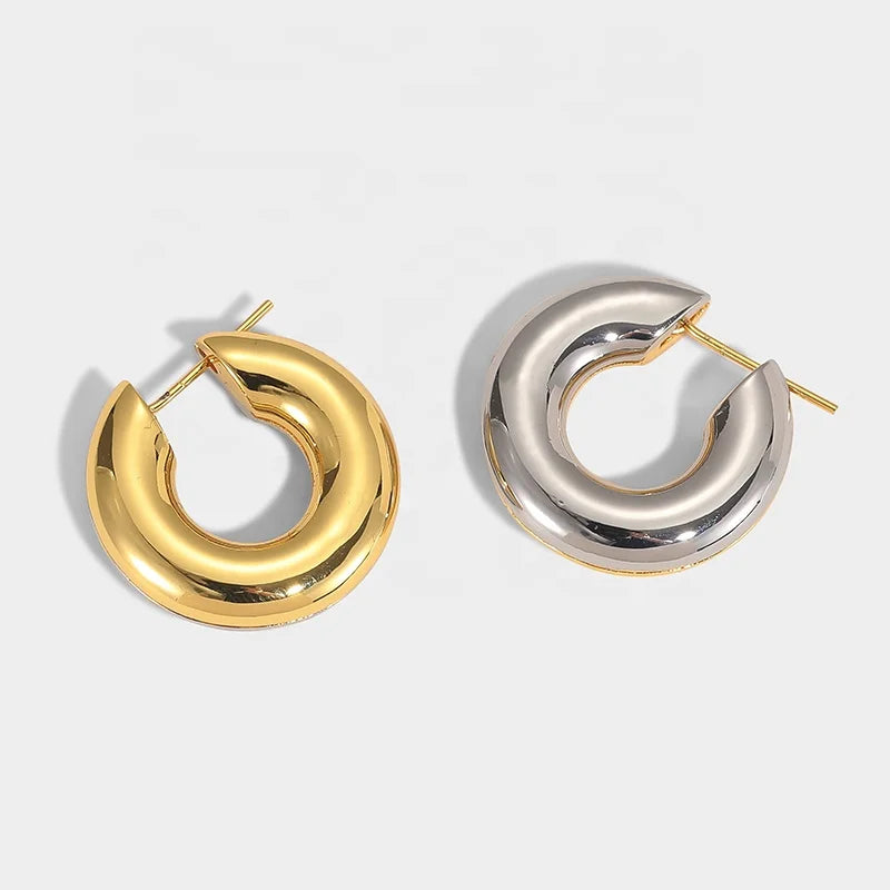 Light Luxury Solid Gold and Silver High-quality Jewelry Double-sided Hoop Earrings for Women Custom Jewelry