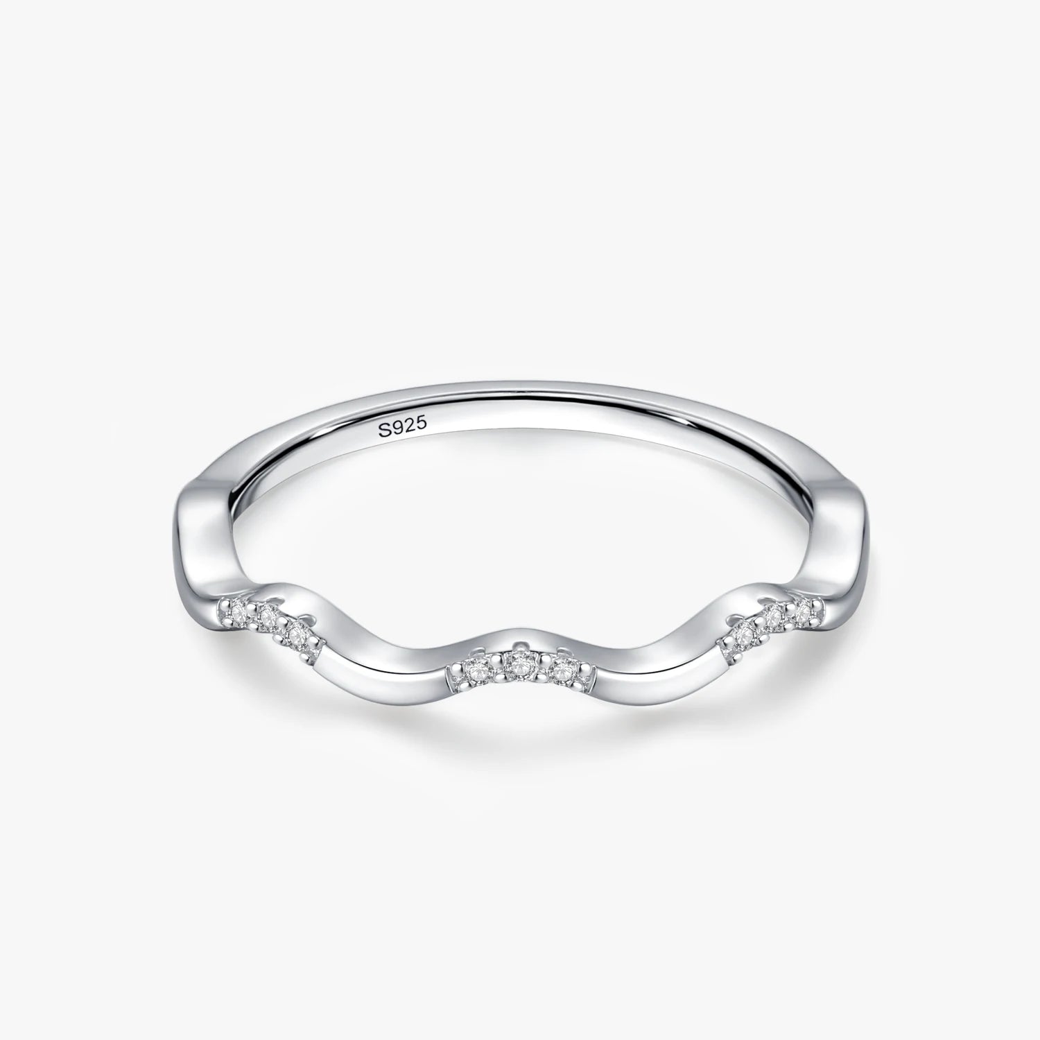 Ailmay Real 925 Sterling Silver Simple Trendy Cubic Zirconia Wave Shape Stackable Finger Ring for Women Fine Female Jewelry Gift