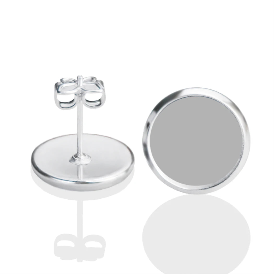 12MM Blank Stud Earring Women Men Customizable Photos Round Personal DIY Setting Gemstones Stainless Steel Accessories Earrings