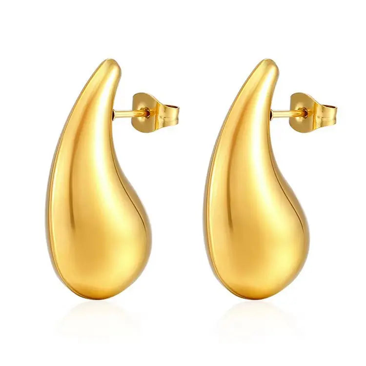 High-Grade 18K Gold Plated Stainless Steel Stud Earrings Minimalist C Shaped Waterdrop Design Fine Jewelry for Women