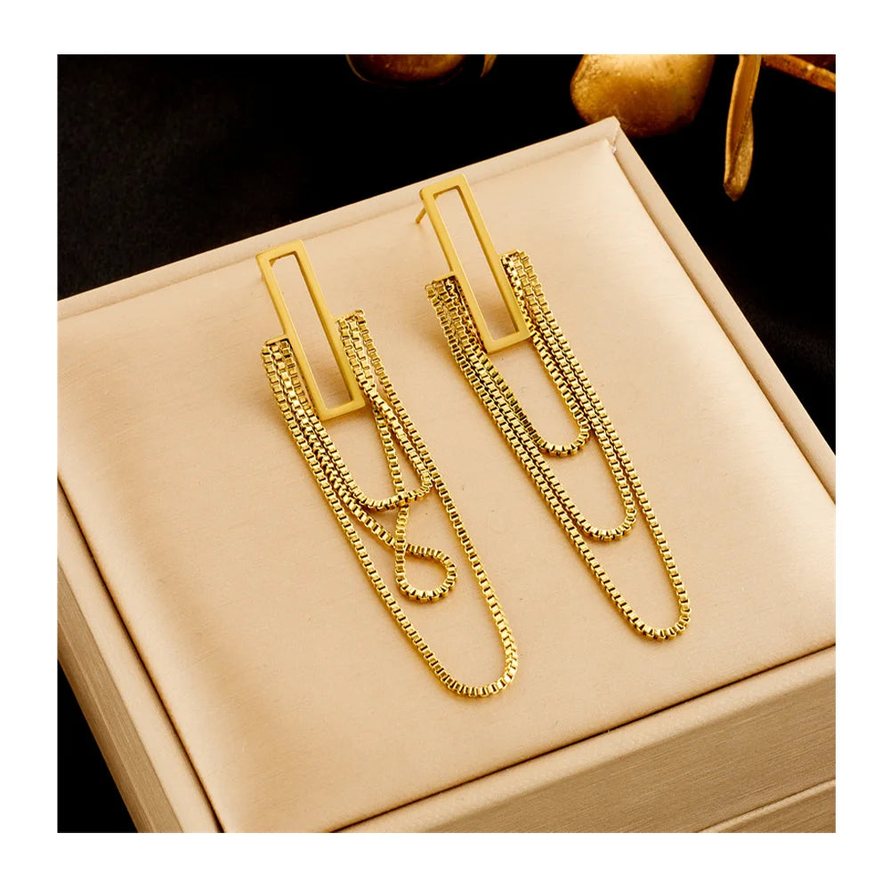 Fashion Jewelry Earrings Trendy Non Tarnish Stainless Steel 18k Pvd Gold Plated Tassel Long Earrings for Women