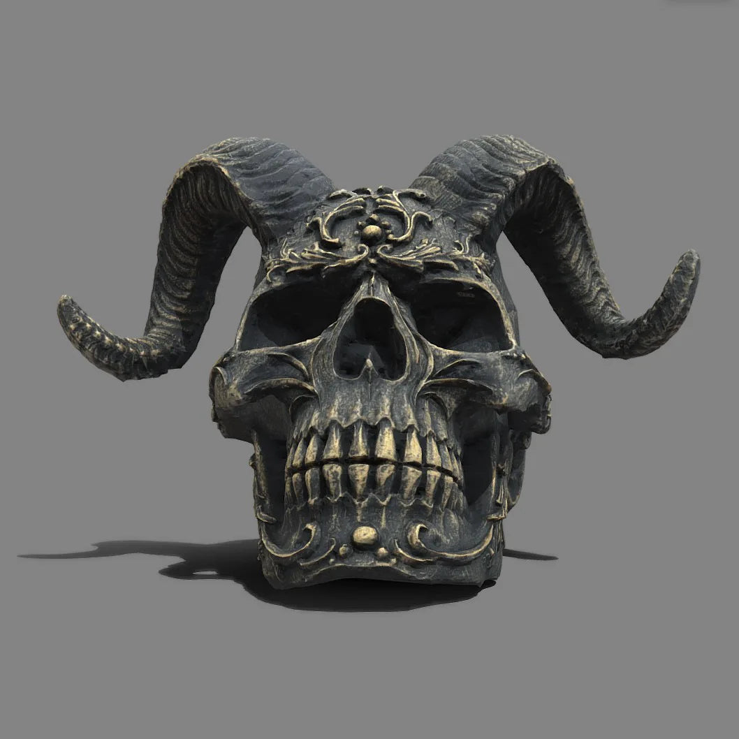 Punk Style Satan Sculpture with Sheep Horn Skeleton BCA41 Statue Resin Crafts Ornament for Room Decoration