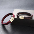 Retro Luxury Pulseras Para Hombres Hand-woven Magnet Buckle Men's Leather Red Bracelet Bangle with Stainless Steel Clasp