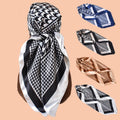 New Polyester Gloss Satin Geometric Bird Grid Printed Square Scarf Women Hair Scarf Bandannas Customized Design Headscarf Autumn