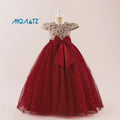 MQATZ New Girls Dress Embroidered Diamond Satin with Small Flying Sleeves Mesh for 6-Year-Old Children LP-525