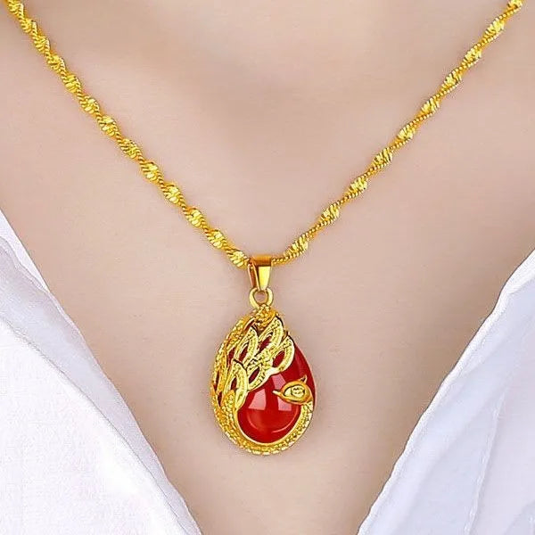 YL New Style Gold Diamond Peacock Phoenix Four-Leaf Clover Heart Pendant Vintage Fashion Jewelry Necklace