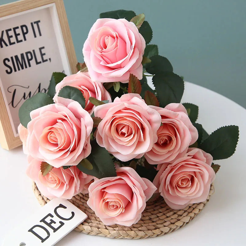Artificial Wedding Decoration Silk Rose Bouquets Flower Pink Rose Bouquet Floral Flowers Silk Flower Bunches