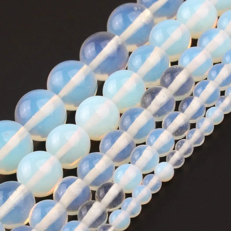 Wholesale 4/6/8/10/12MM Natural Stone Round White Opal Semi Gemstone Loose Beads for Bracelet Necklace Making