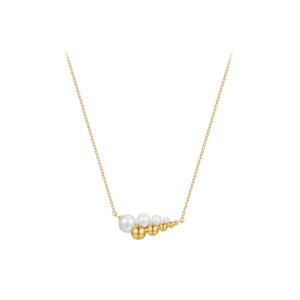 PVD 18K Gold Plated Brass Jewelry Irregular Mini Big Ball Bead Pearls Pendant Choker for Women Accessories Necklace P233406