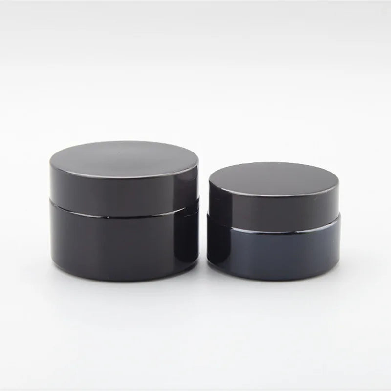 In Stock  Empty Body  20g 30g 50g Black Glass Glass Jar Cylinder Shape Face Cream with Screen Printing