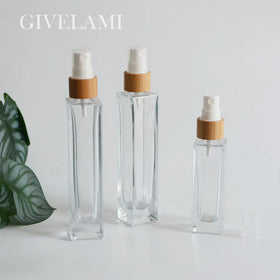 Hot Selling 30ml 50ml 100ml Clear Square Rectangle Glass Fine Mist Spray Perfume Bottle with Bamboo Spray Pump Top