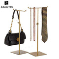 T-Shaped Stainless Steel Display Rack for Store Use for Silk Scarves Jewelry Hanging Bags with Necklace Bracket