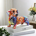 Nordic Style Artificial Dachshund Resin Figurine Colorful Graffiti Simulation Pet Dog Statue for Home Decor and Birthday Gift