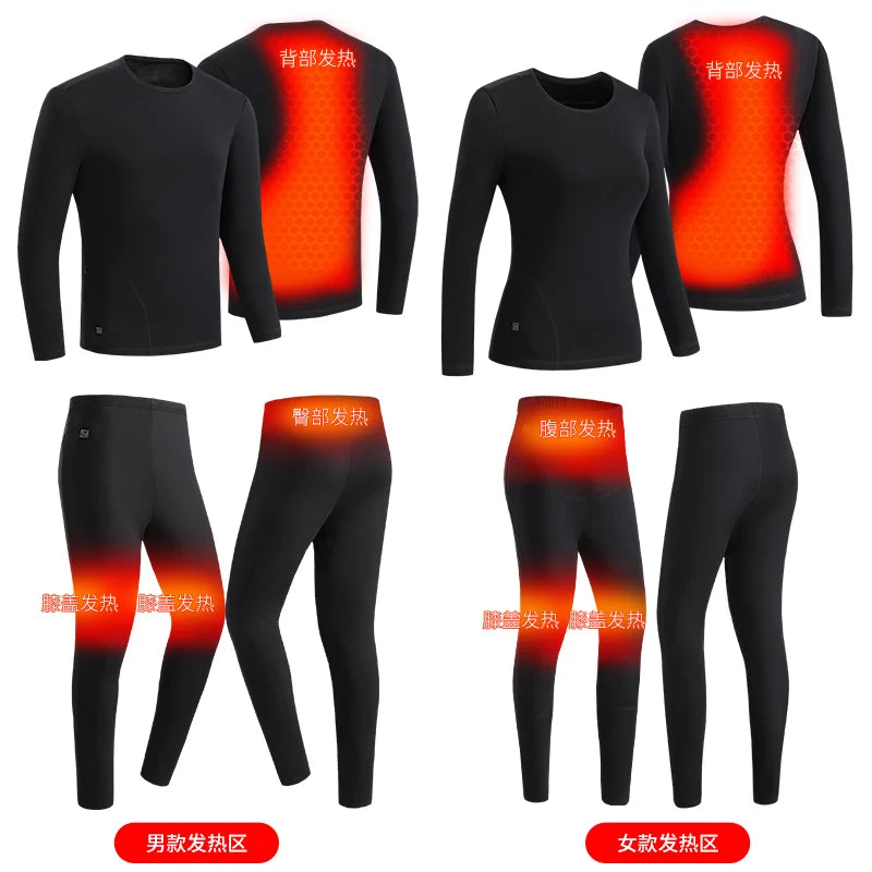 New Intelligent Winter Casual Straight Breathable Heating Suits Thermal Clothes for Men Women Outdoor USB Infrared Mid Waist