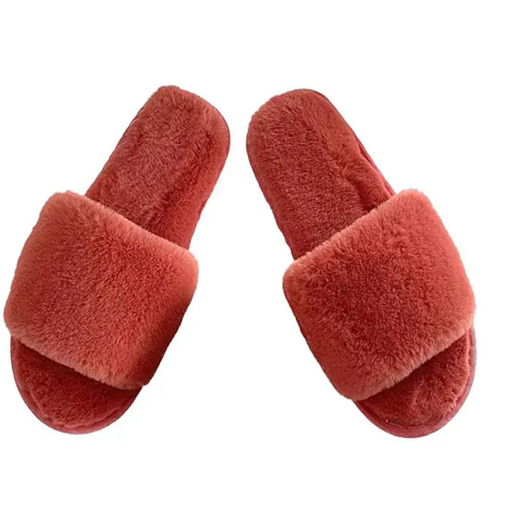 New Arrival Ladies' Cozy Plush Fuzzy for Slippers One Strap Open Toe House Slide for Winter Fluffy Furry Home for Slippers MegaBDM