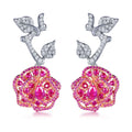 HanYu Luxury Rose Flower Charm Earrings 925 Sterling Silver Lab Grown Ruby Stud Earrings