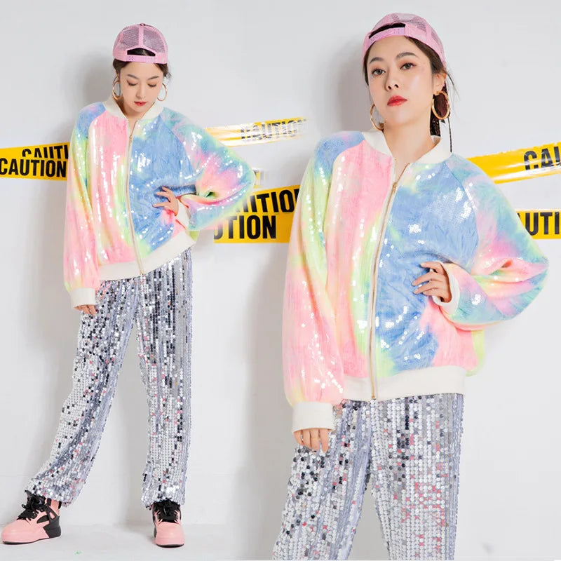 Stage Wear Female Jazz DS Dance Performance Costume Glitter Camouflage Gradient Suit