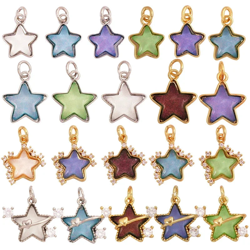 Trendy Crystal Glass Zircon Star Space Charm PendantReal 18K Gold Plated Necklace Bracelet DIY Craft Jewelry Making Supply S14