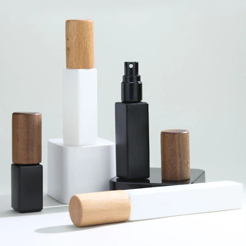 High-End Portable Frosted Black Square Glass Perfume Oil Atomizer 3ml 5ml 10ml Flat Shape for Skin Care Serum Spray Bottles