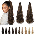 Ponytail Extension Claw Long Curly Ponytail Natural Soft Clip Hair Synthetic Women's Wig 24 "maroon Gold Highlight