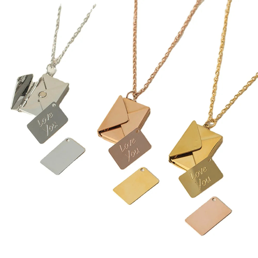 Ins Customized Gold Plated Letter Love You Pendant Necklace Stainless Steel Love Envelope Couple Necklace for Valentine's Day
