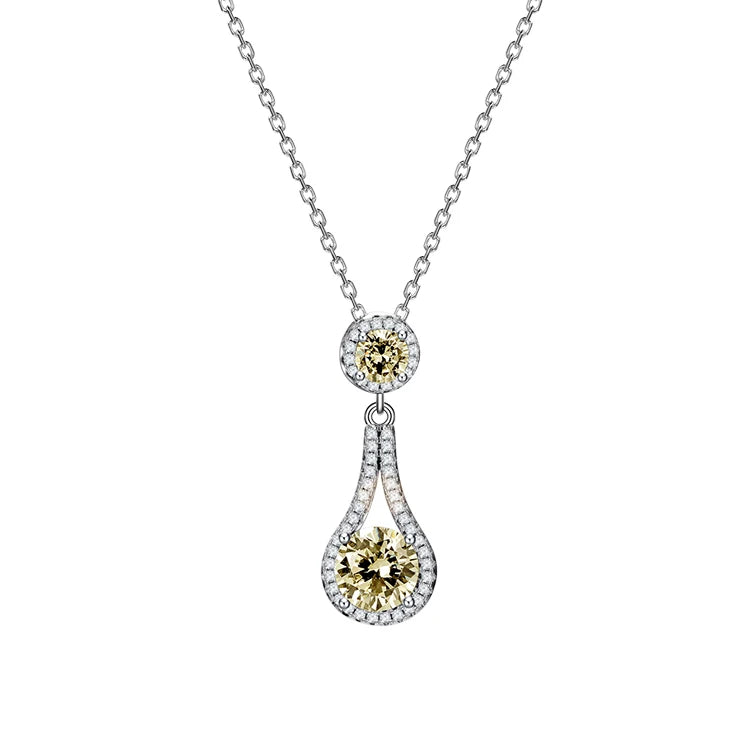 Fashion Women Jewelry Necklace Shiny Round Cut 925 Sterling Silver Yellow Zircon Pendant Necklaces